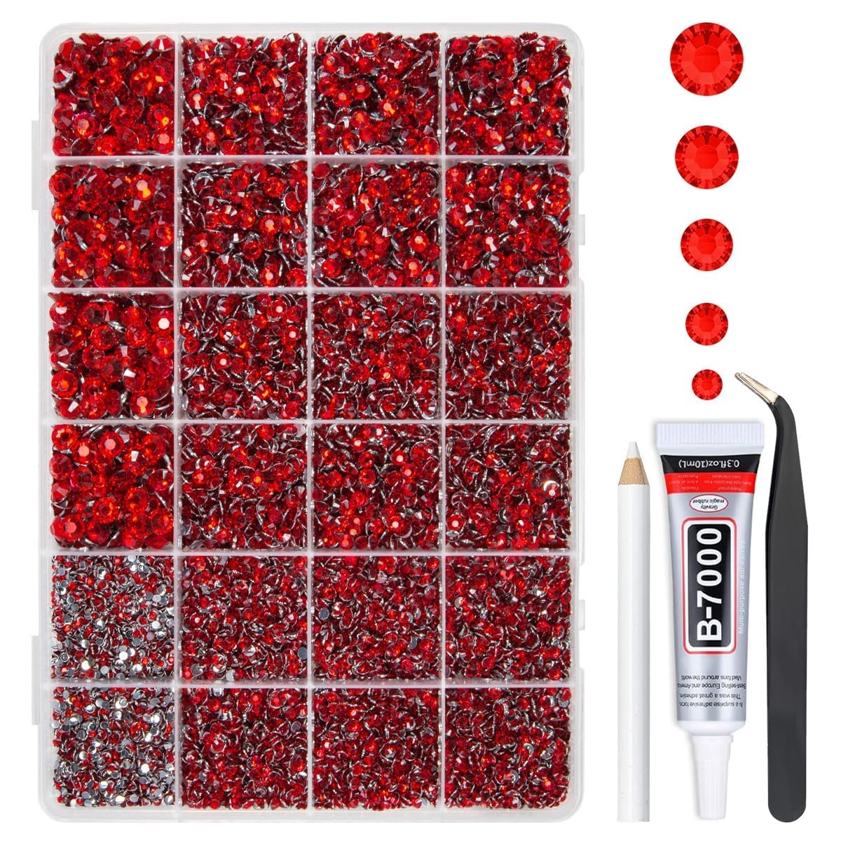qiipii Red Crystal Resin Rhinestones w B7000 Jewelry Glue for Bedazzling Crafting 2mm-6mm Flatback Stones Ruby Diamonds Crystals Gems Bedazzler Kit Beauty and Personal Care qiipii Default Title