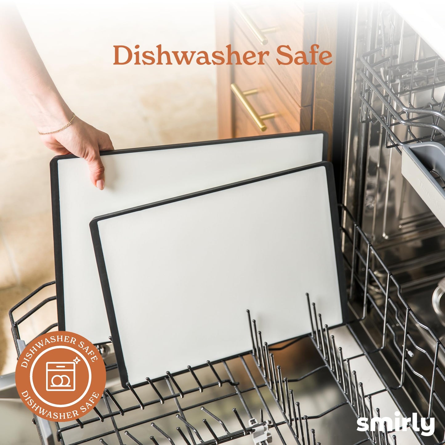 SMIRLY Plastic Cutting Board Set with Holder 3 Pieces, Non-Slip Dishwasher Safe Chopping Boards for Kitchen, Black & White