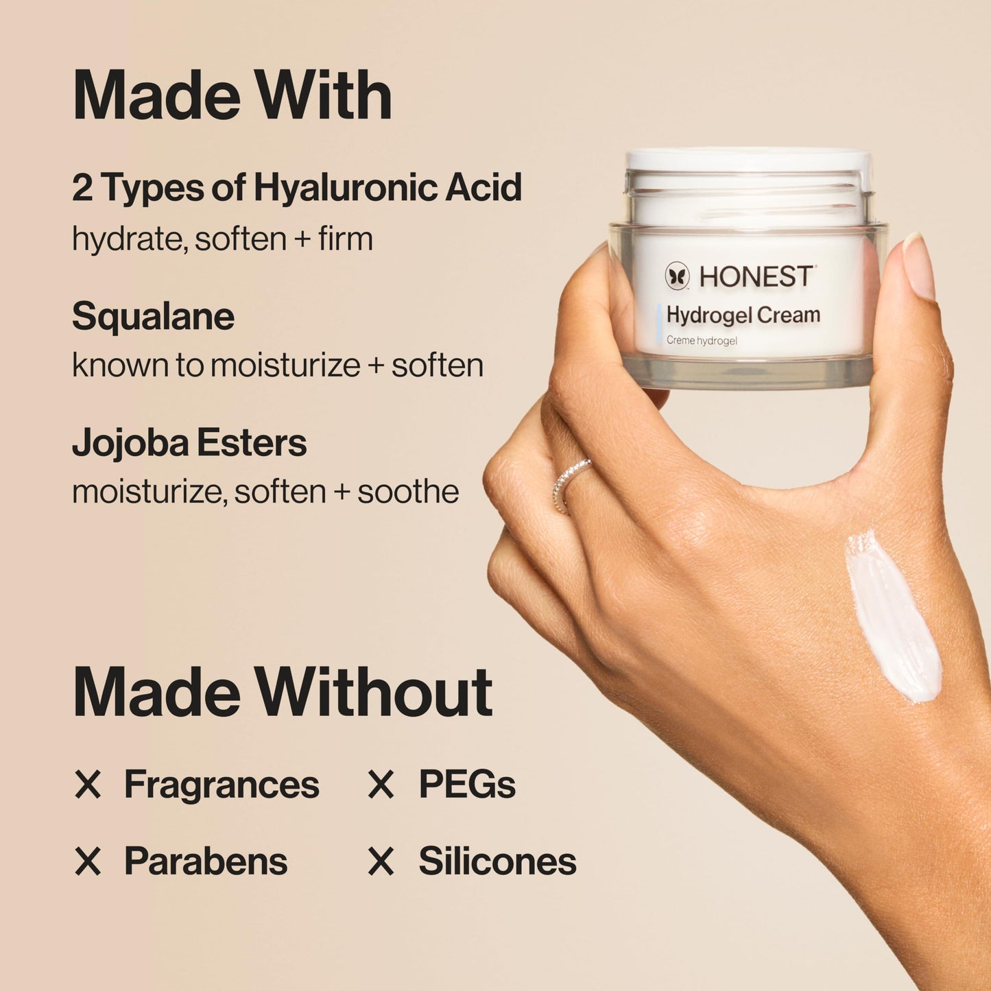 Honest Beauty Mini Hydrogel Cream with Hyaluronic Acid, Lightweight Moisturizing Water Gentle for Sensitive Skin, Fragrance-Free, Vegan, Travel Size