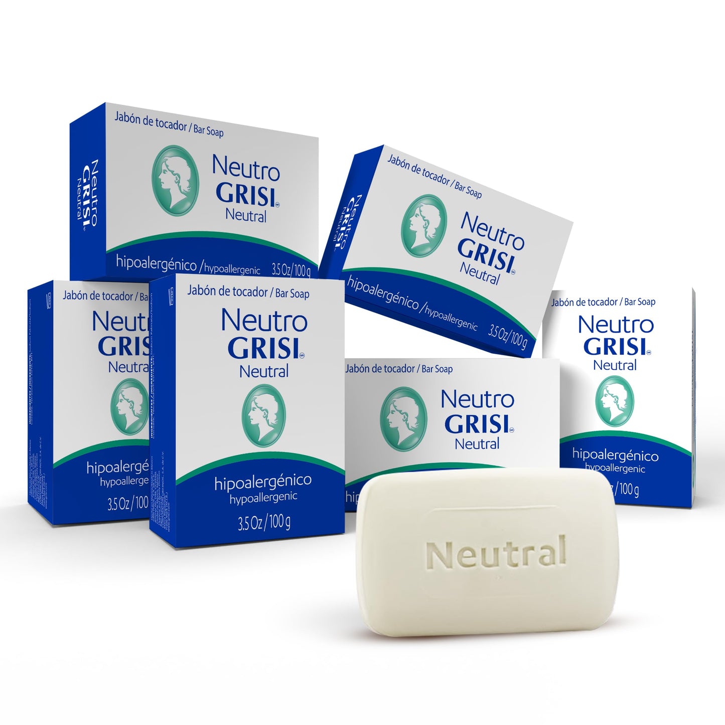 Grisi Neutral Hypoallergenic Bar Soap - Fragrance-Free & Dye-Free for Face & Body - Gentle Moisturizing Wash for Sensitive Skin - pH-Balanced Natural