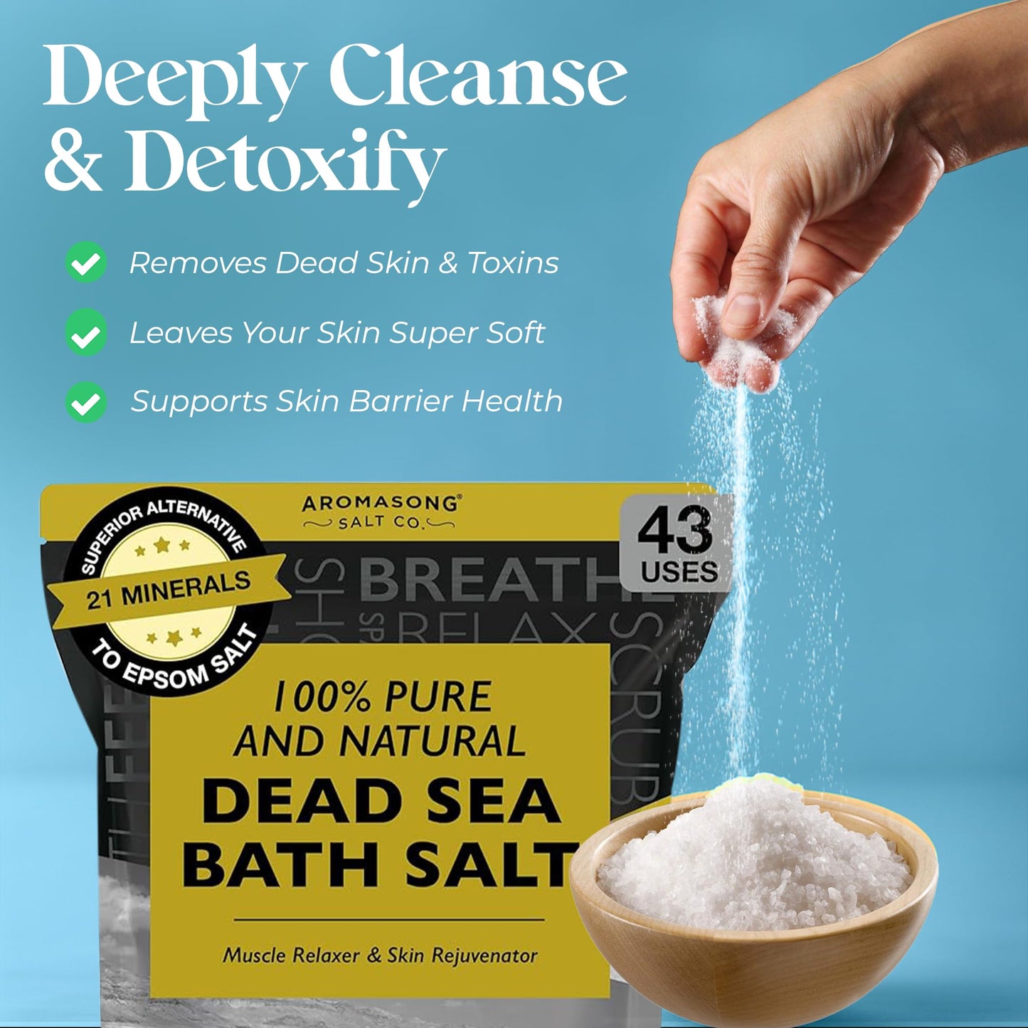 Aromasong Dead Sea Bath Salt - 100% Pure & Natural Dead Sea Salts for Soaking Coarse Grain 19 LB - Bulk Resealable Pack (Packaging May Vary) Used