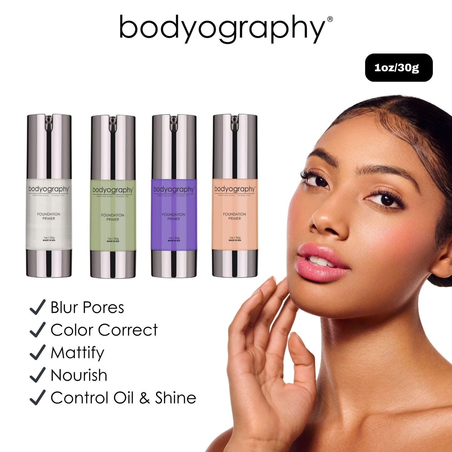 BODYOGRAPHY - Foundation Primer (Neutral): Flawless Anti-Aging Salon Makeup Primer w/Vitamin E, A, Jojoba, Grapeseed Oil | Control Shine |