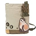 CHALA Womens' Canvas Patch Crossbody Handbag with Keyfob- Sand (Lazzy Cat)