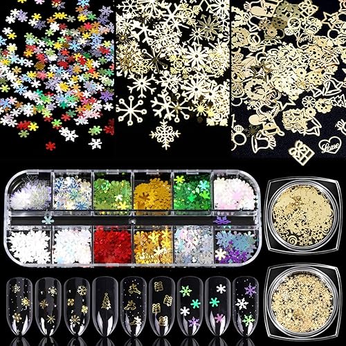 Simliber 1 Sets/3Boxes 3D Snowflake Sequins for Nail Art Decoration Glitter Set Sparkly DIY Nail Accessories Christmas Nail Designs Trendy Christmas