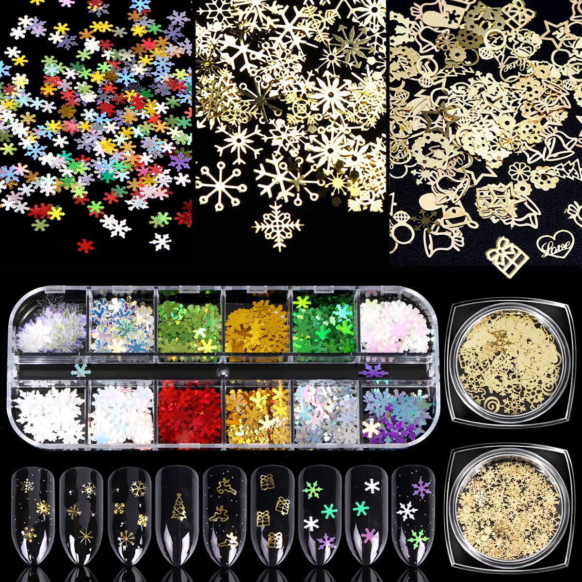 Simliber 1 Sets/3Boxes 3D Snowflake Sequins for Nail Art Decoration Glitter Set Sparkly DIY Nail Accessories Christmas Nail Designs Trendy Christmas