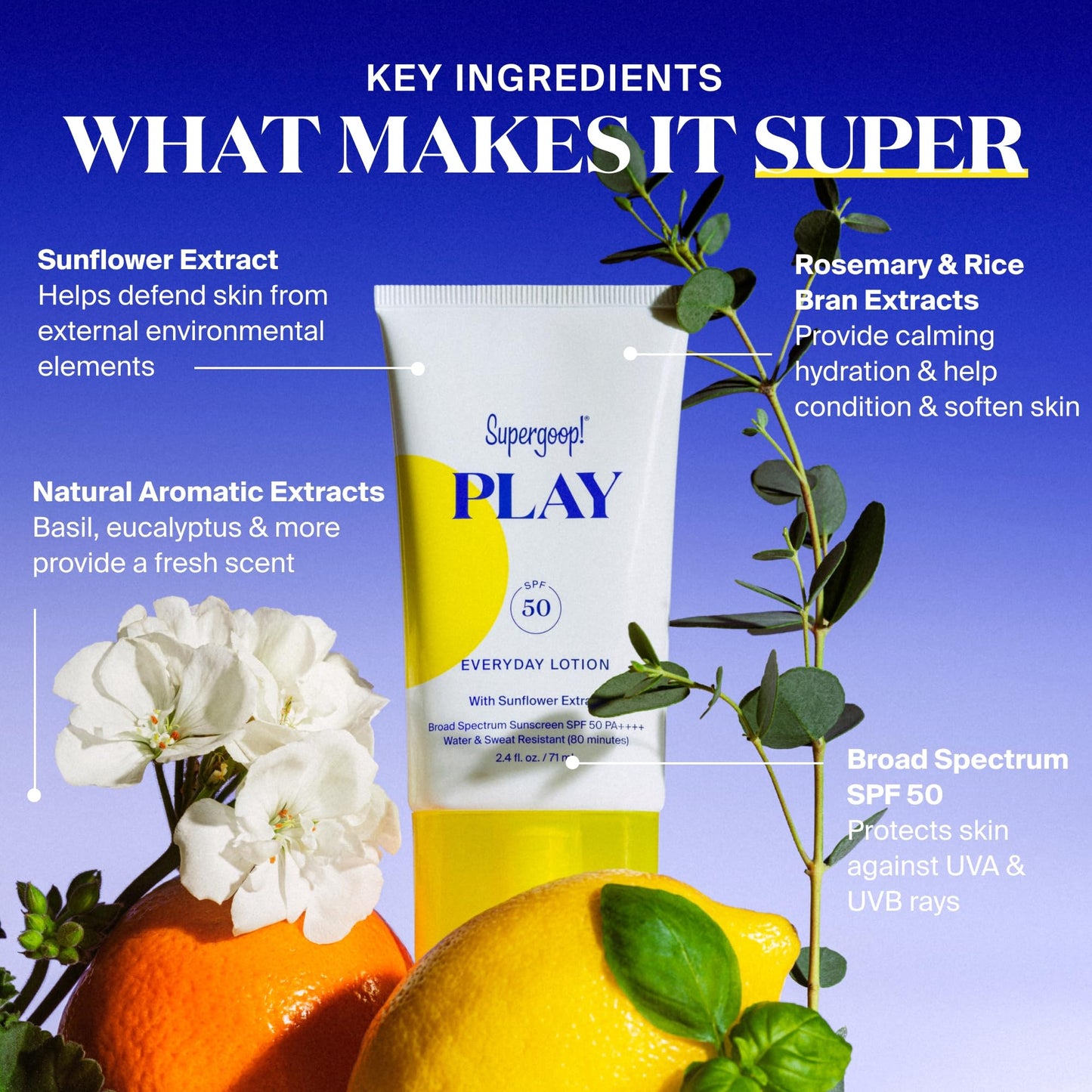 Supergoop! PLAY Everyday Lotion SPF 50 - Broad Spectrum Body & Face Sunscreen - Great for Active Days - Fast Absorbing, Water & Sweat Resistant - 18