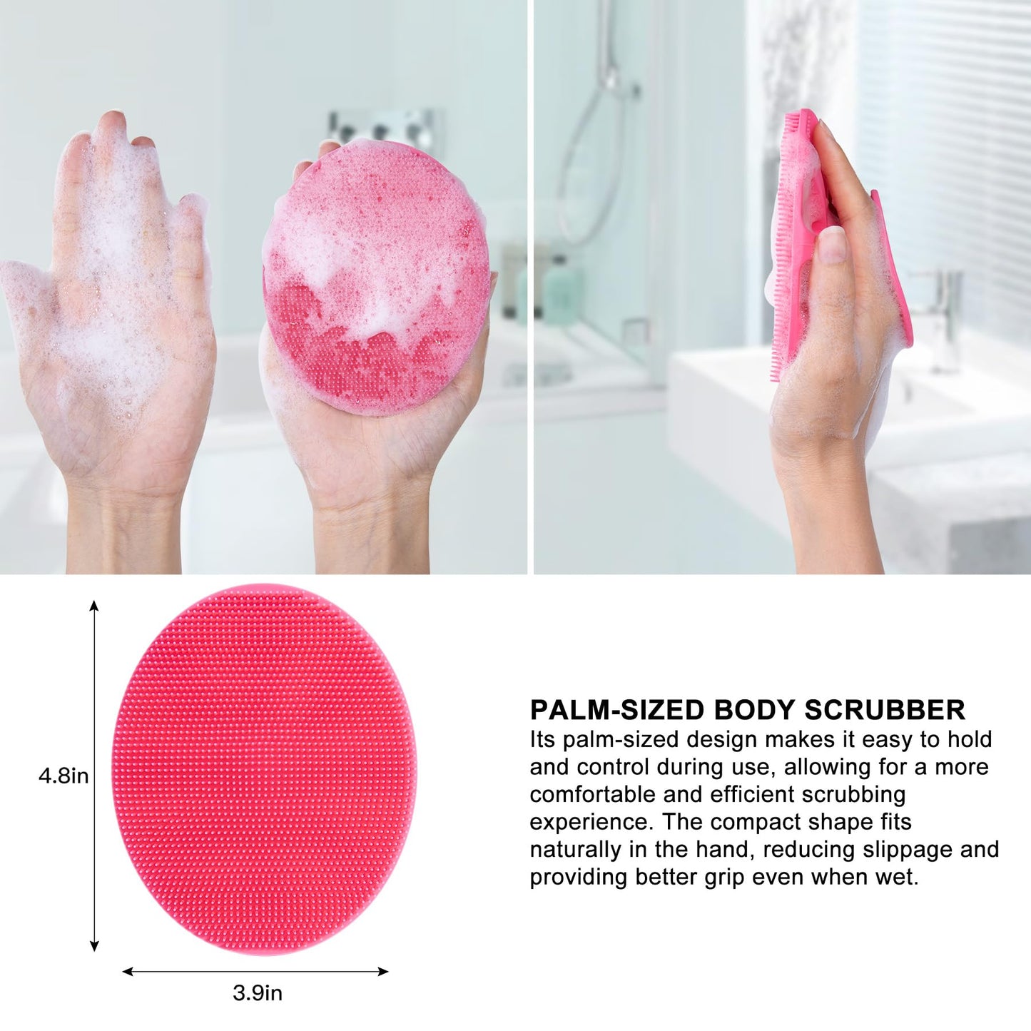 INNERNEED Soft Silicone Body Cleansing Brush Shower Scrubber, Gentle Exfoliating and Massage for All Kinds of Skin (Pink)