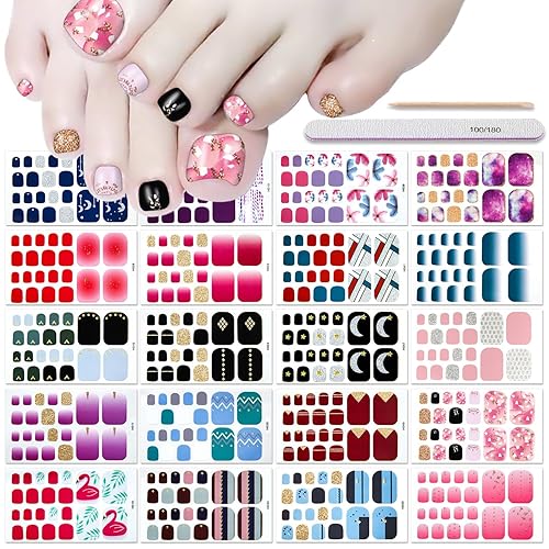 DANNEASY 20 Sheets Toe Nail Stickers Full Nail Wraps Self Adhesive Toenail Polish Strips Toes Nail Stickers Toenail Stickers Polish Manicure Sticker