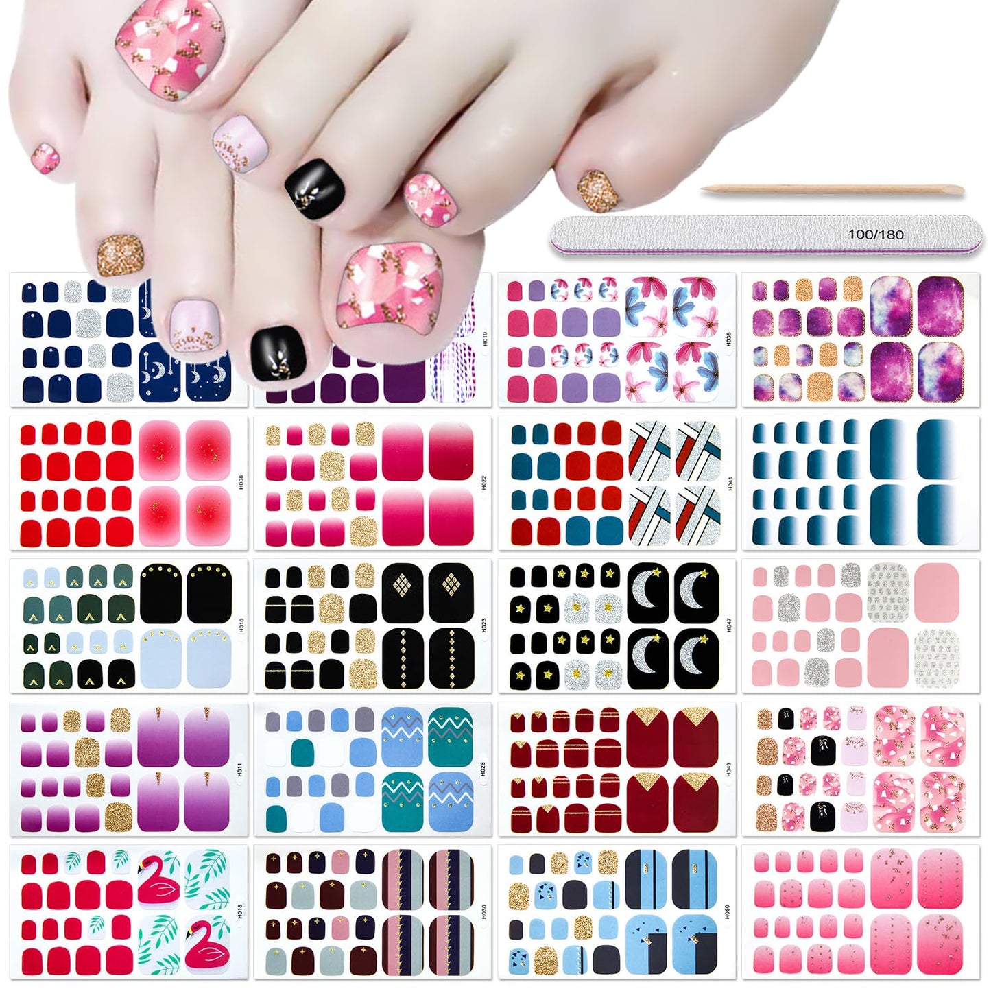 DANNEASY 20 Sheets Toe Nail Stickers Full Nail Wraps Self Adhesive Toenail Polish Strips Toes Nail Stickers Toenail Stickers Polish Manicure Sticker