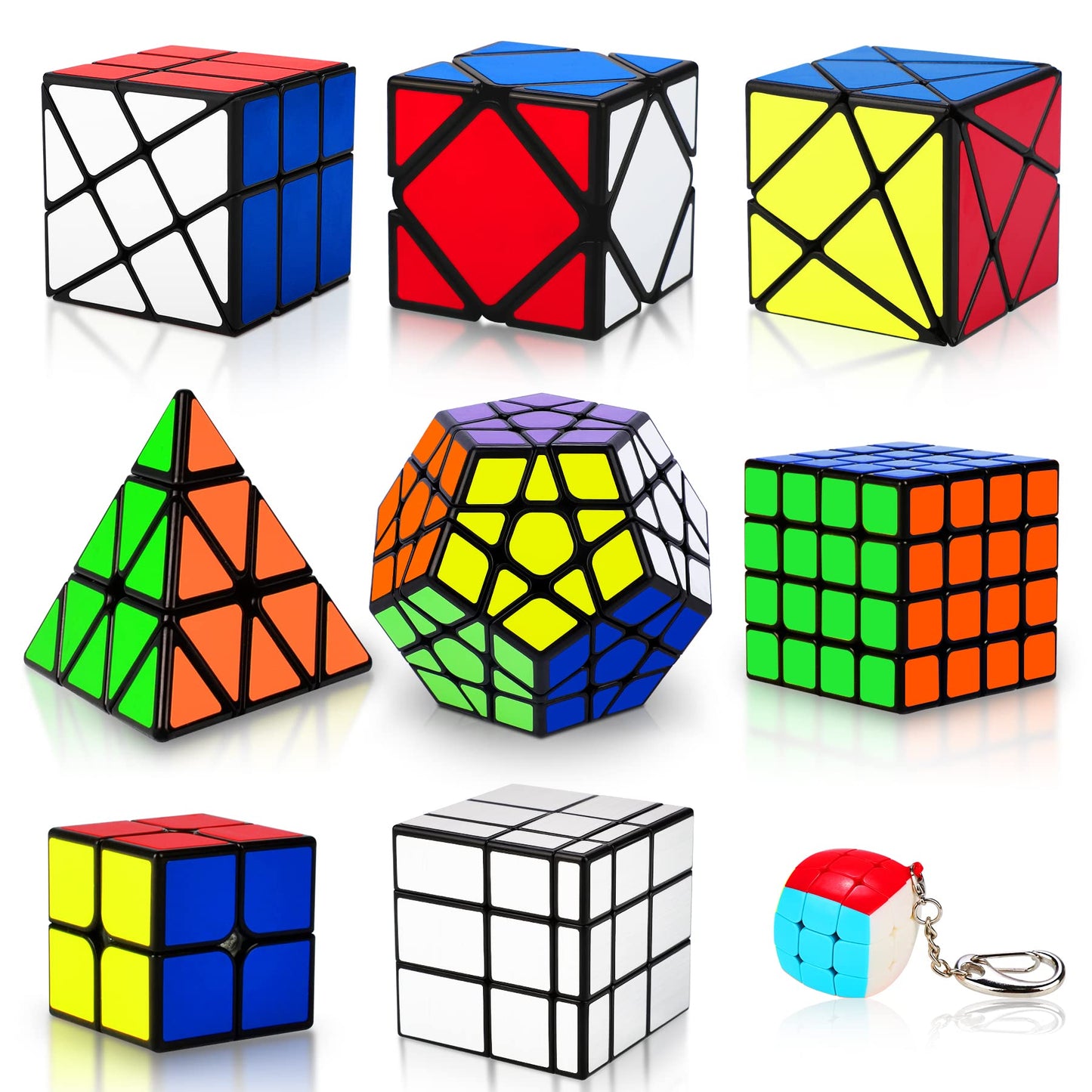 Speed Cube Set – 9-Pack Magic Cubes Including Pyraminx, 2x2, 3x3, 4x4, Megaminx, Mirror, Mini 3x3, Skewb & Fenghuolun, Puzzle Toy for Kids & Adults