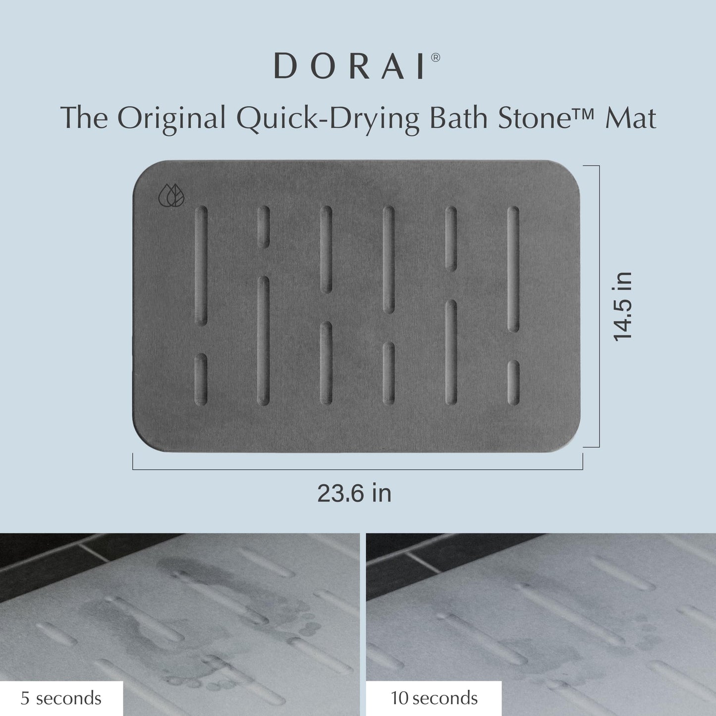 Dorai Home Bath Stone Mat 23.6"x15.4" (2-Pack) - Quick-Dry, Non-Slip Diatomite Stone Bath Mat, Rain Slate