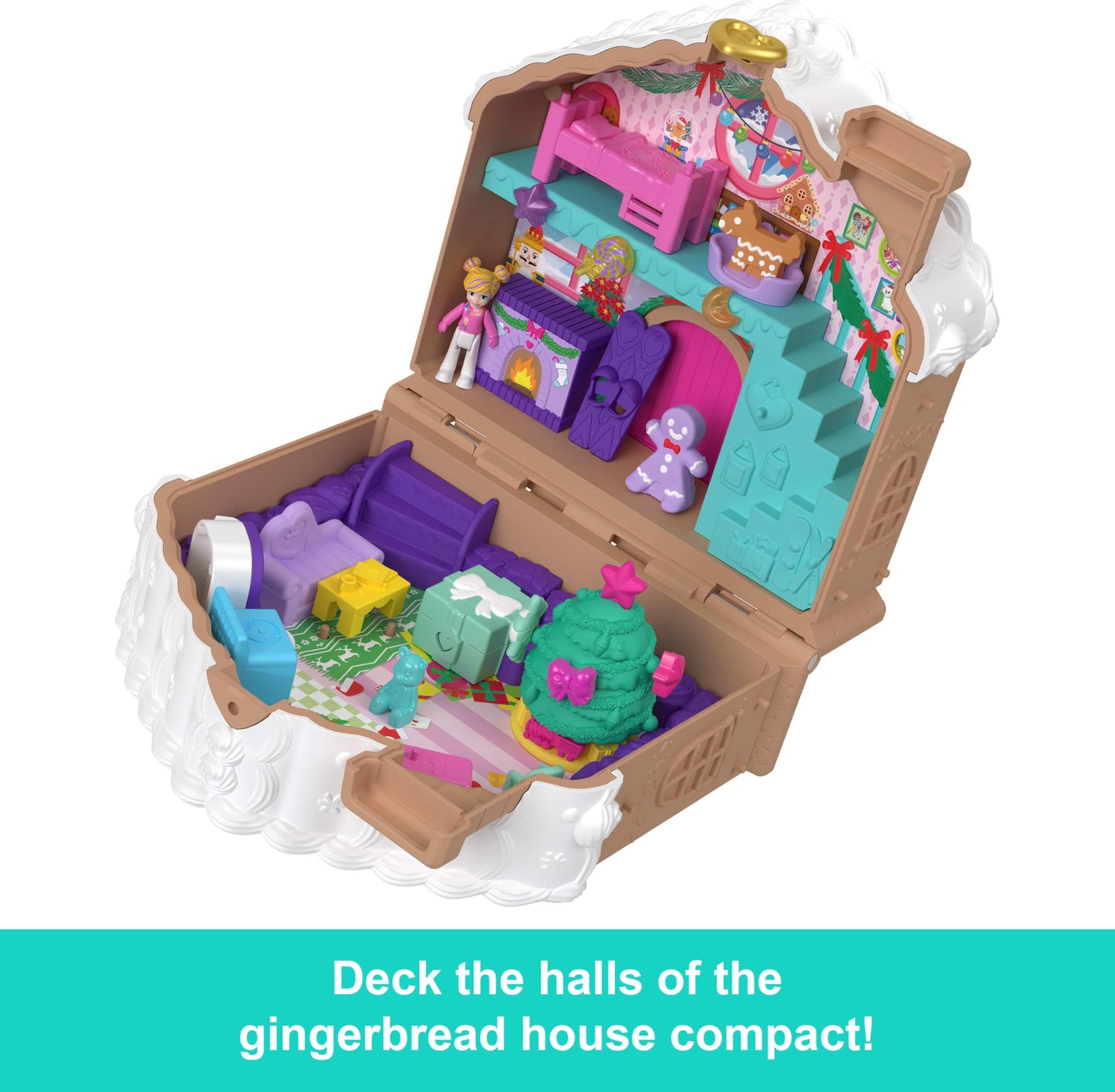 Polly Pocket Doll Advent Calendar, DIY Gingerbread House Playset with 24+ Surprises, Dollhouse Furniture, and Holiday Accessories