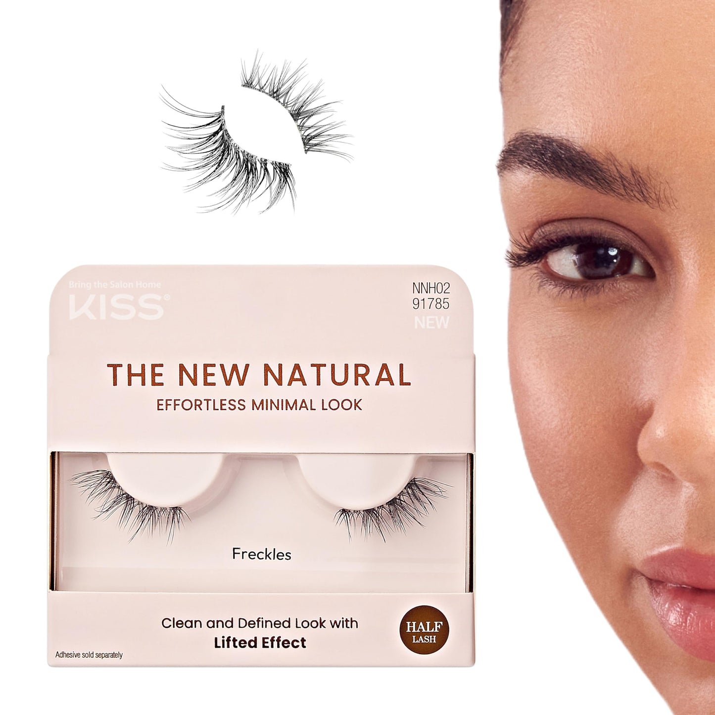 KISS The New Natural False Eyelashes Single Pack, 12 mm, Natural Volume, Easy to Apply, Reusable Fake Lashes, Cruelty Free, Includes 1 Pair Half…