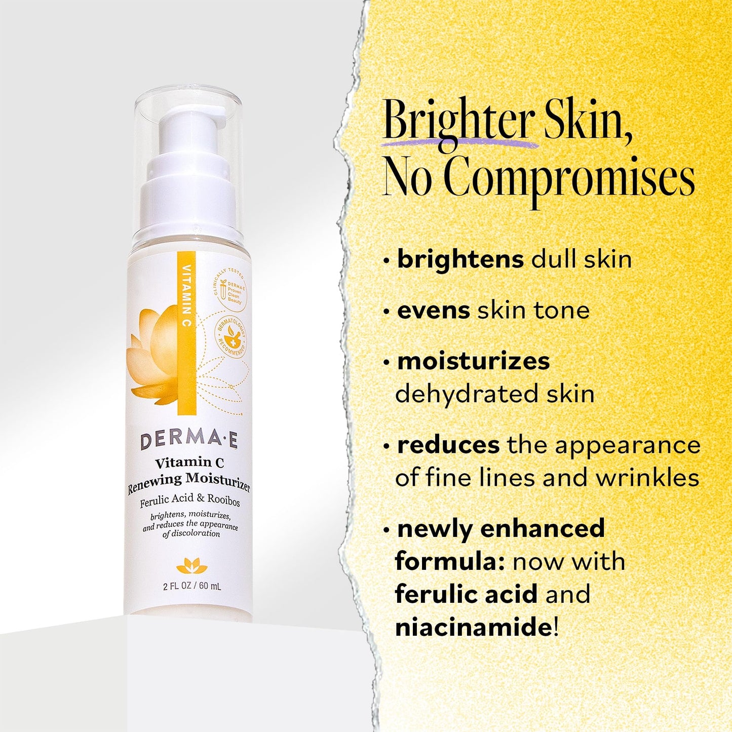 Derma E Vitamin C Renewing Face Moisturizer, 2 Oz, Brightening and Hydrating Facial Skin Renewing Cream, Anti-Aging Wrinkle Cream for Women, Day