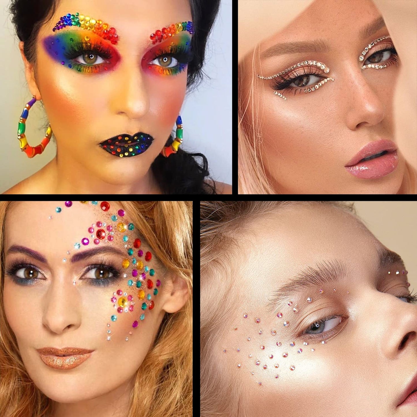 Flat Back Rhinestone Kits Colorful Rhinestones+Crystal AB&Transparent White Face Gems Nail Gem with Quick Dry Makeup Glue+Picker Pencil+Tweezer