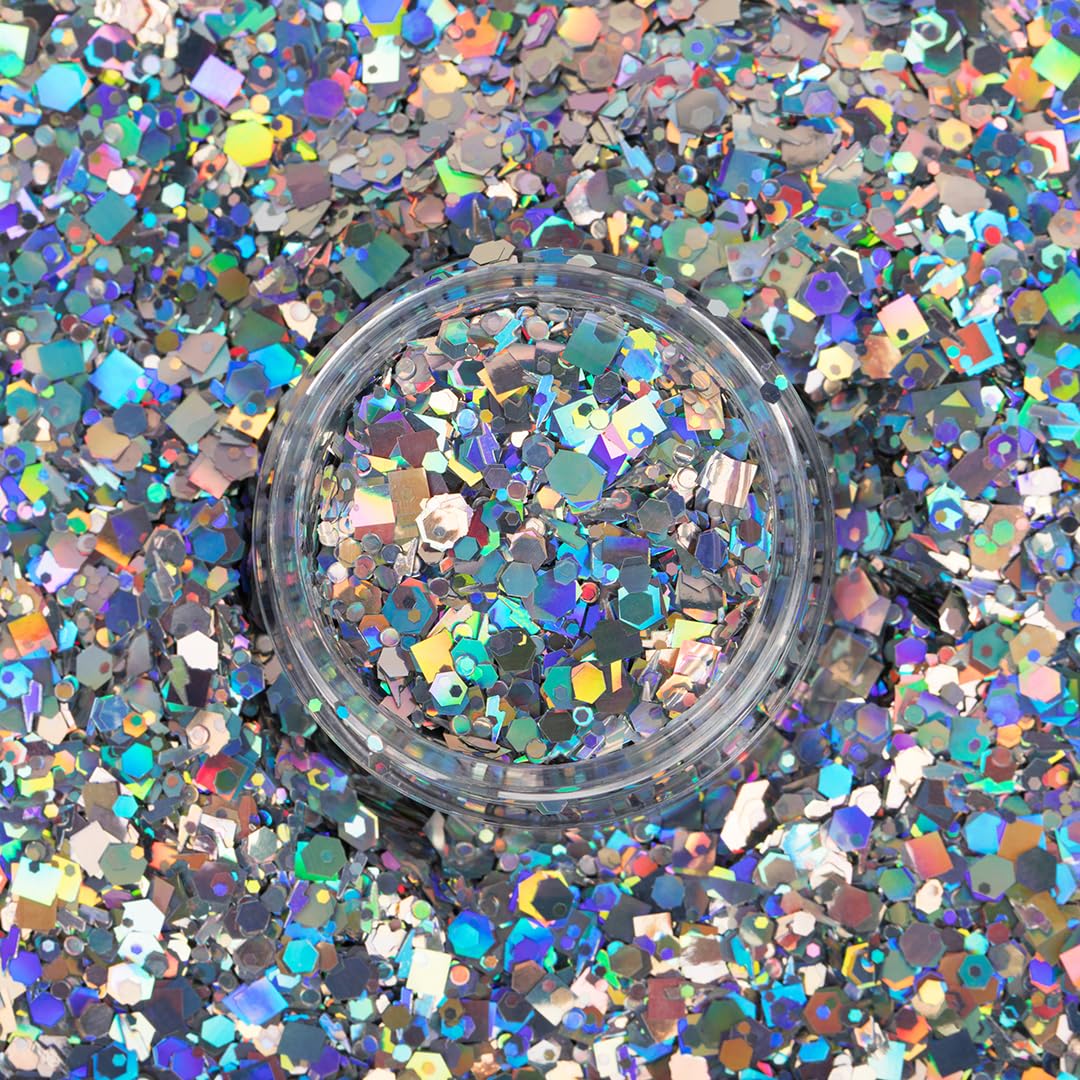 UNICORN SNOT Macro Face & Body Glitter | Cosmetic Grade Large-Particle Loose Glitter | Safe for Face, Easy Application & Removal - Silver (Lunar)