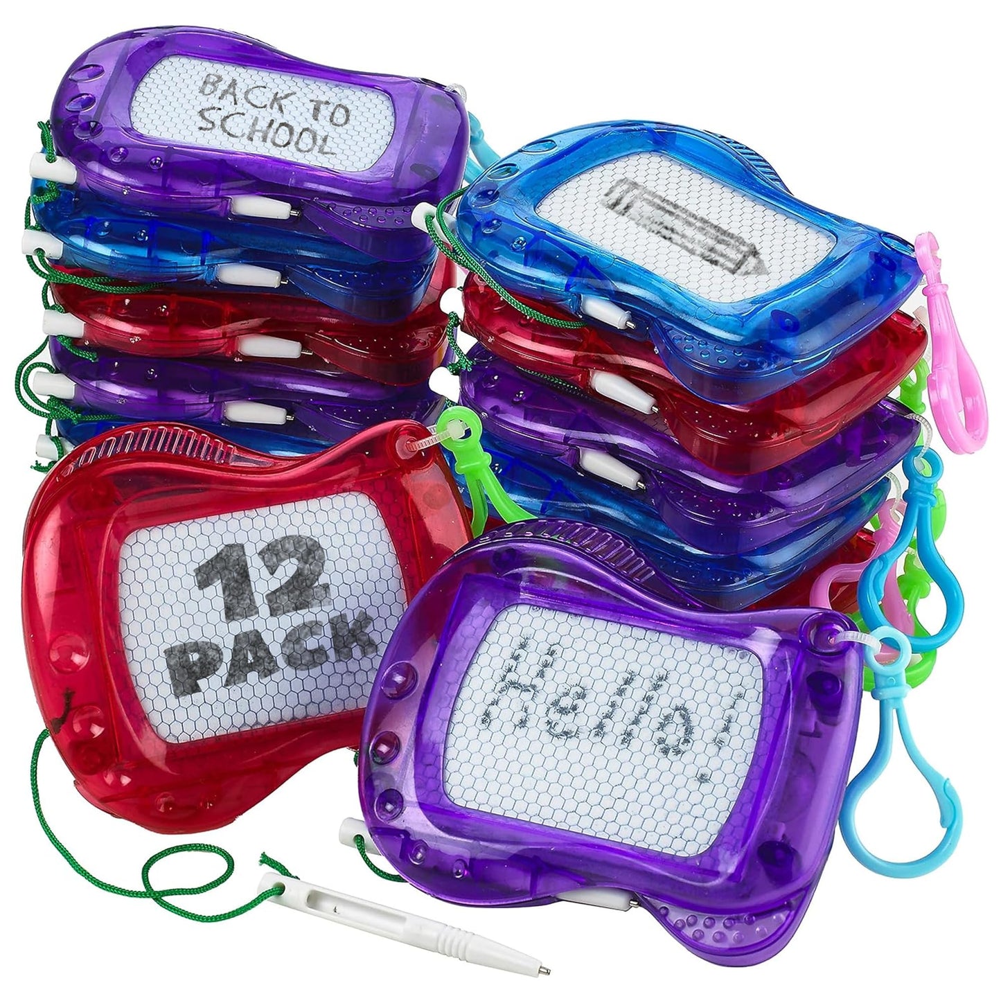 Bedwina Mini Magnetic Drawing Board for Kids - (Pack of 12) Backpack Keychain Clip Drawing Boards, Erasable Doodle Sketch Writing Pad Boys & Girls…