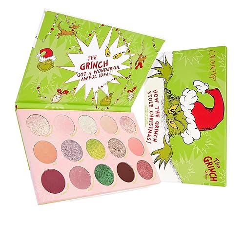 ColourPop x The Grinch How The Grinch Stole Christmas Eyeshadow Palette - Limited Edition 15 Pan Eye Makeup Palette with 5 Buildable & Blendable…