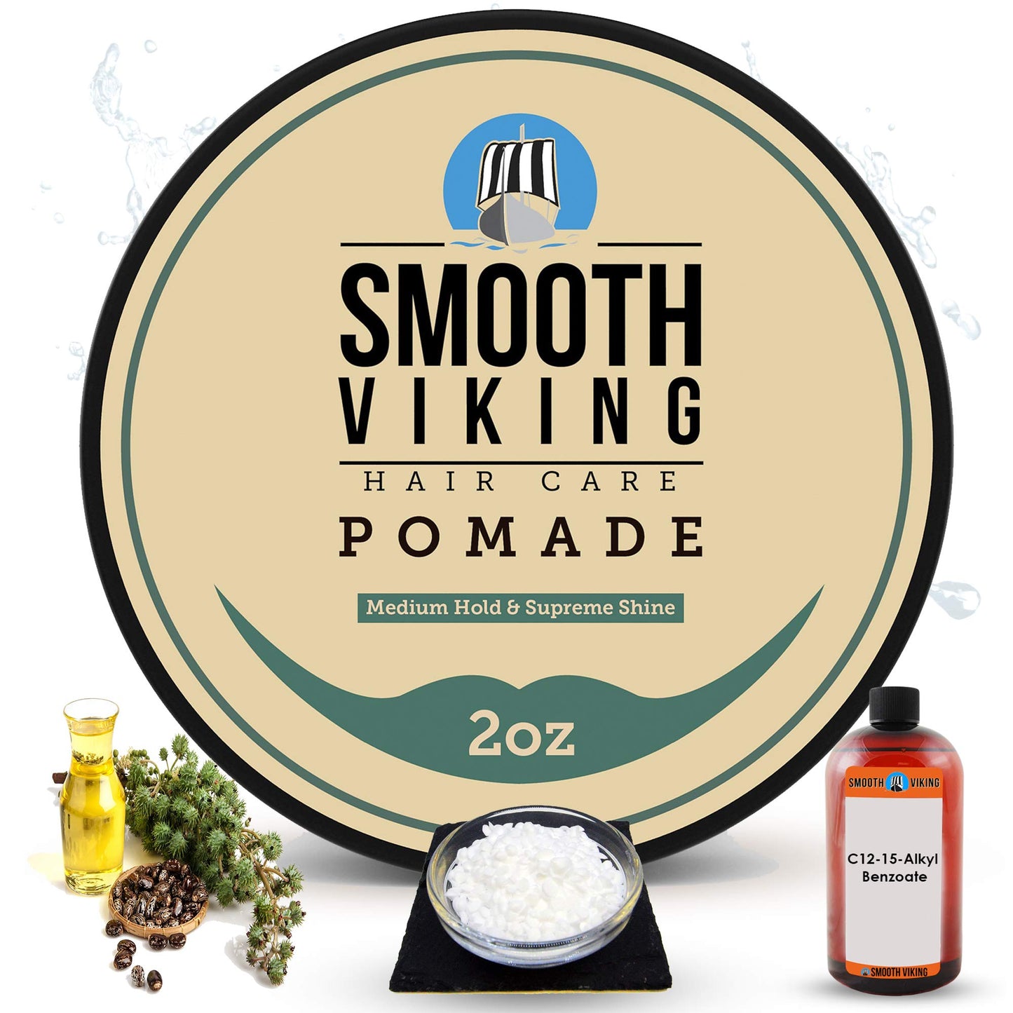 Smooth Viking Medium Hold & High Shine Pomade - Water Based Hair Cream for Curly, Thick & Straight Hair - Men's Hair Product - Made in USA, 2oz