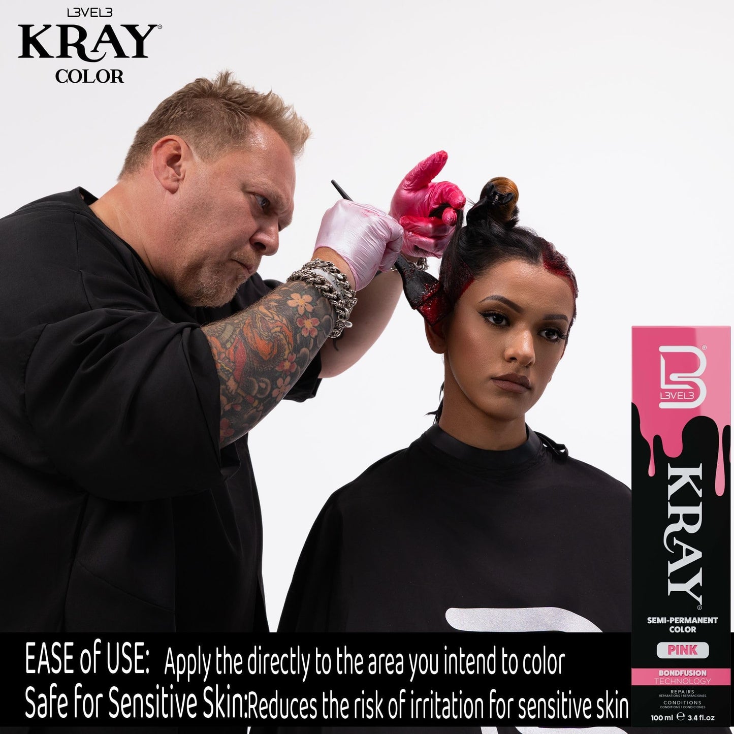 L3 - Level 3 Kray Semi Permanent Hair Color - Semi Permanent Hair Dye with Aloe Vera - Pink