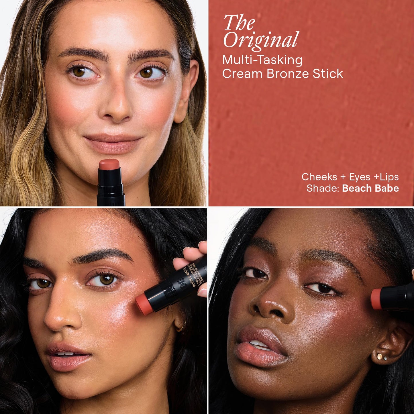 Nudestix Nudies Bronze All Over Matte Bronzing Stick - 3-in-1 Cream Bronzer for Cheeks, Eyes & Lips with Built-In Brush | Natural Contour & Sun-Kissed