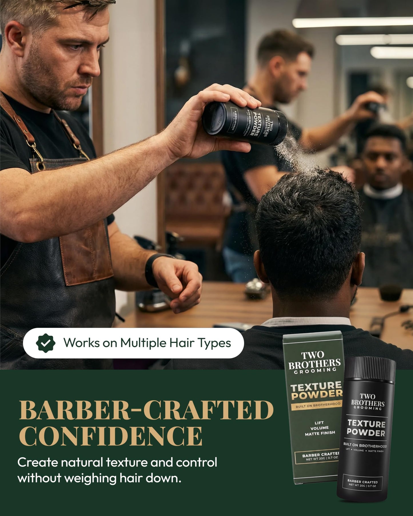 Two Brothers Grooming Texture Powder for Men, Barber Crafted Hair Styling Powder, Strong Hold Matte Finish, Adds Volume, Texture & Lift, Lightweight