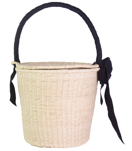 Sensi Studio, Picnic Medium Basket, One size, Natural Straw / Black Ribbon
