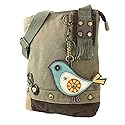 CHALA Patch Cross-Body Women Handbag, Olive Canvas Messenger Bag - Green Bird
