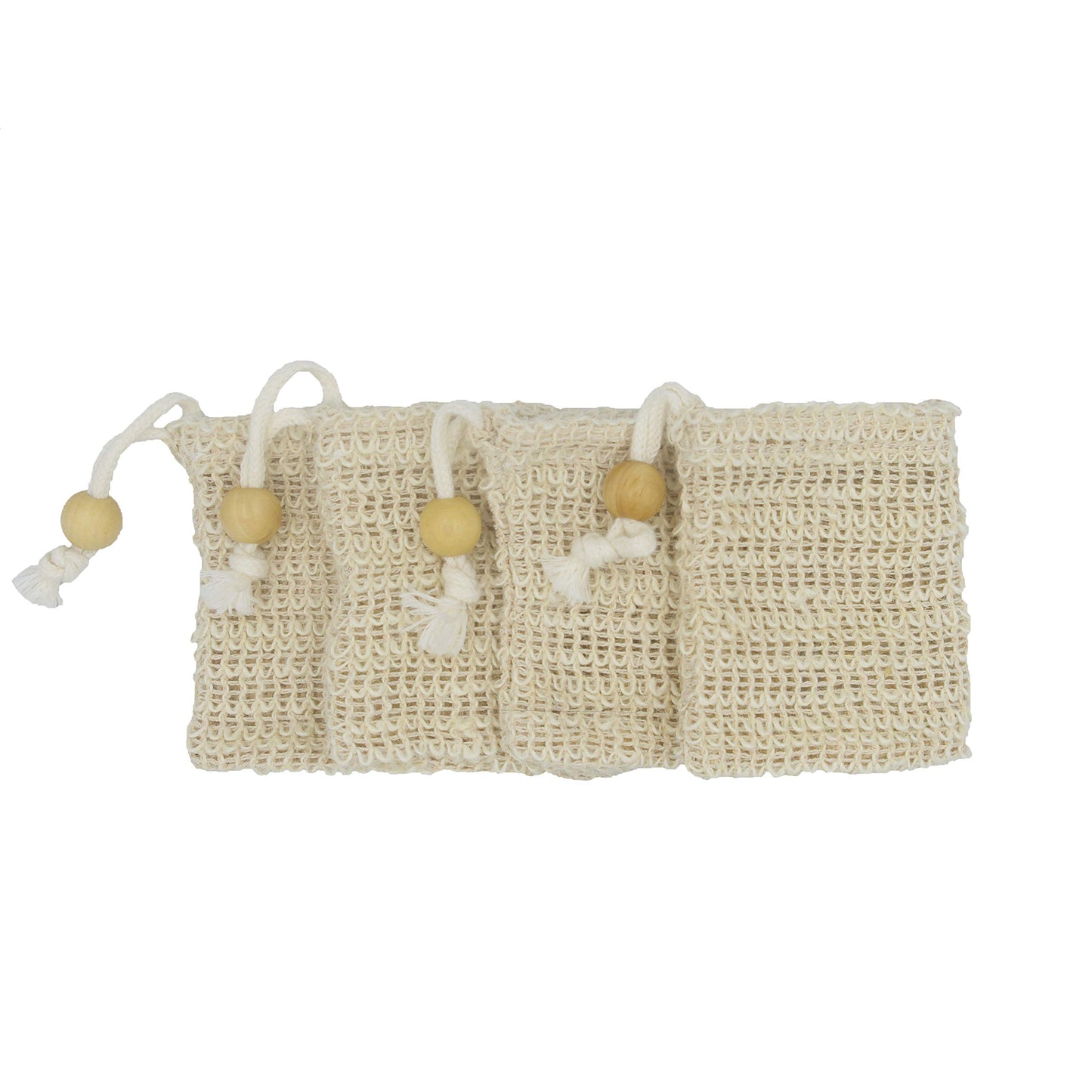 Bleu Bath (4 Pack) MINI Sisal Ramie Soap Saver Bag with Drawstring and Wooden Bead Holder Beauty and Personal Care Bleu Bath