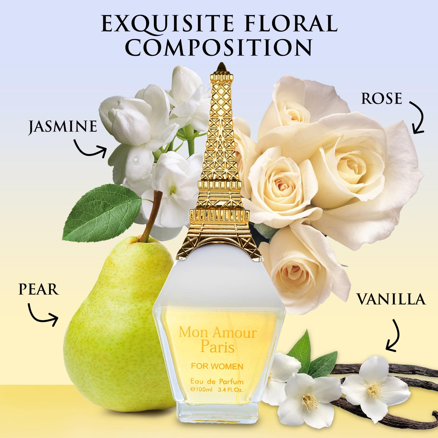 Mon Amour Paris for Women Eau De Parfum - Floral & Fruity - Ylang-Ylang, Damascus Rose, Jasmine - Classy & Elegant fragrance for Woman - Suitable