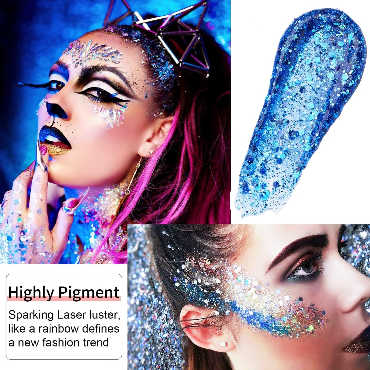 Go Ho Clear Baby Blue Body Glitter,Singer Concerts Face Glitter Makeup,Holographic Chunky Sequins for Eye Lip Hair Nails,Festival Rave Accessories Beauty and Personal Care Go Ho