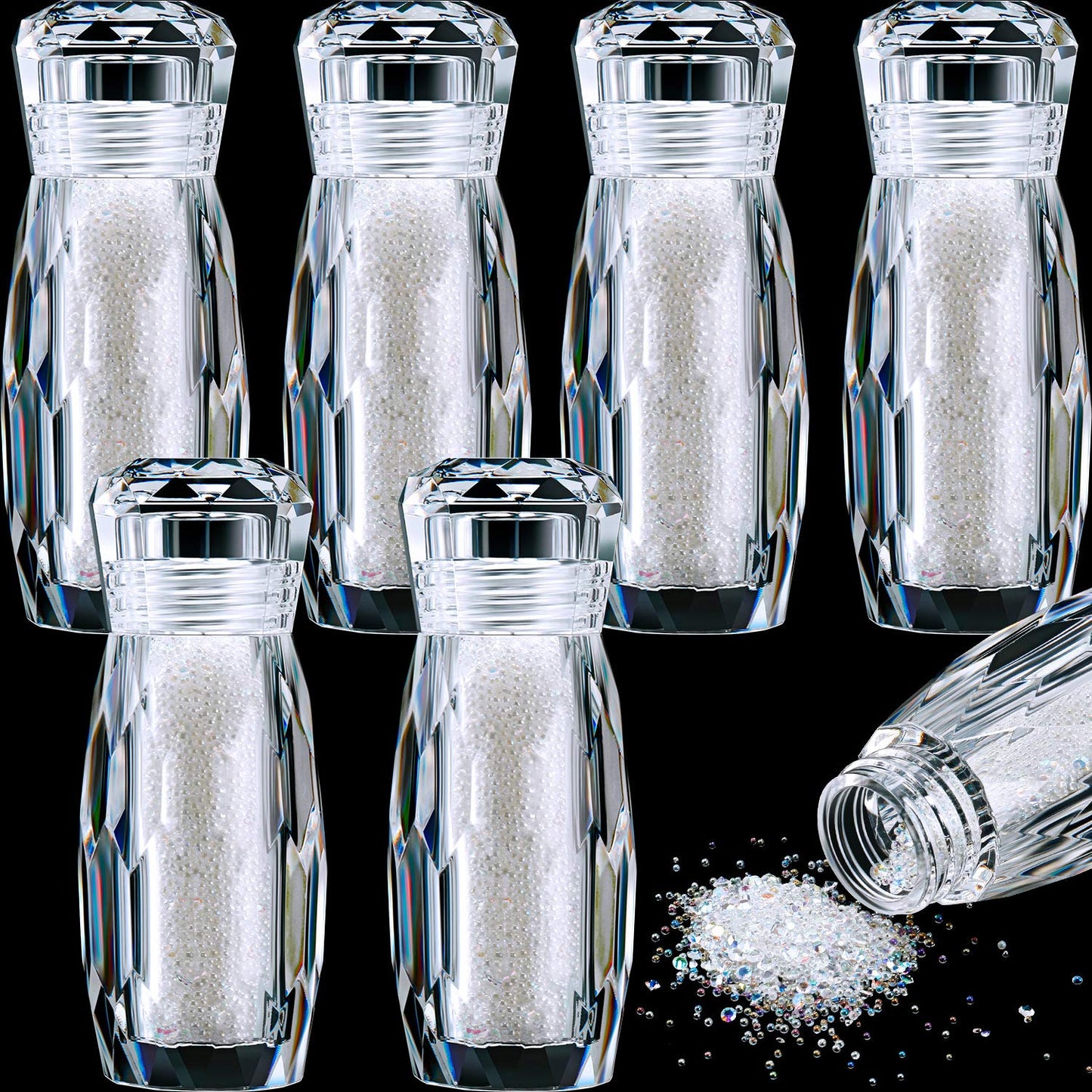 Blulu 18000 Pcs Tiny Nail Rhinestones 0.8/1.2mm Nail Charms Micro AB Glass Gems Iridescent Crystal Pixie Caviar Bead Diamonds Gravel for Art Manicure