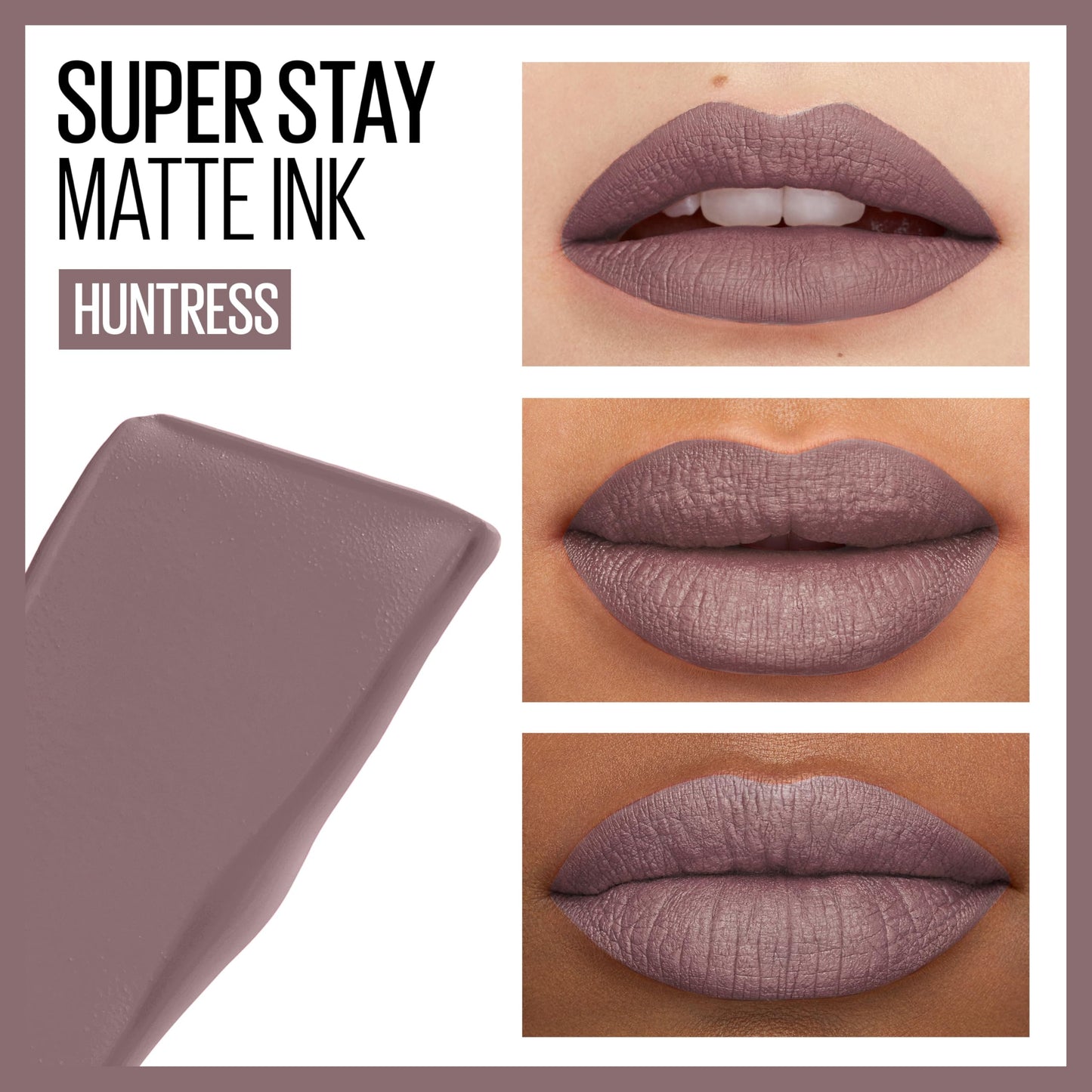 Maybelline Super Stay Matte Ink Liquid Lipstick Makeup, Long Lasting High Impact Color, Up to 16H Wear, Huntress, Muted Grey, 1 Count, Packaging May