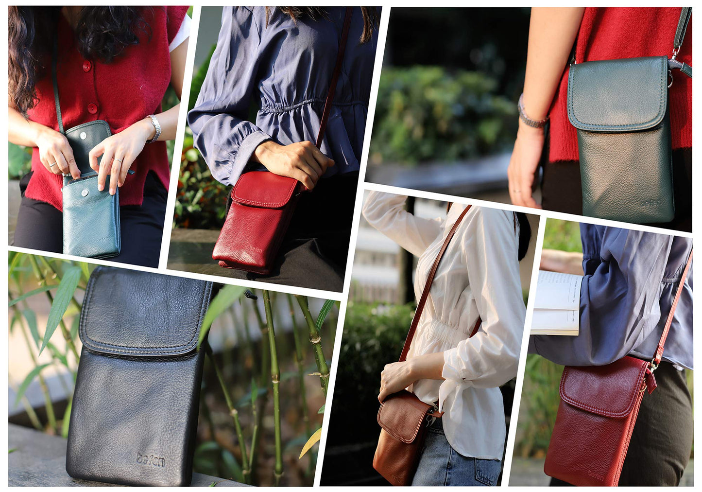 befen Black Genuine Leather Small Crossbody Bags for Women