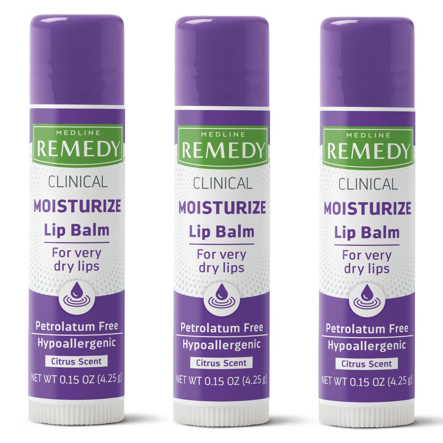 Medline Remedy Clinical Lip Balm, 3 Count, Citrus Scent, Moisturizing, Hydrating, Nourish, Nutrient Rich, Soothing Natural Oils, Revitalize