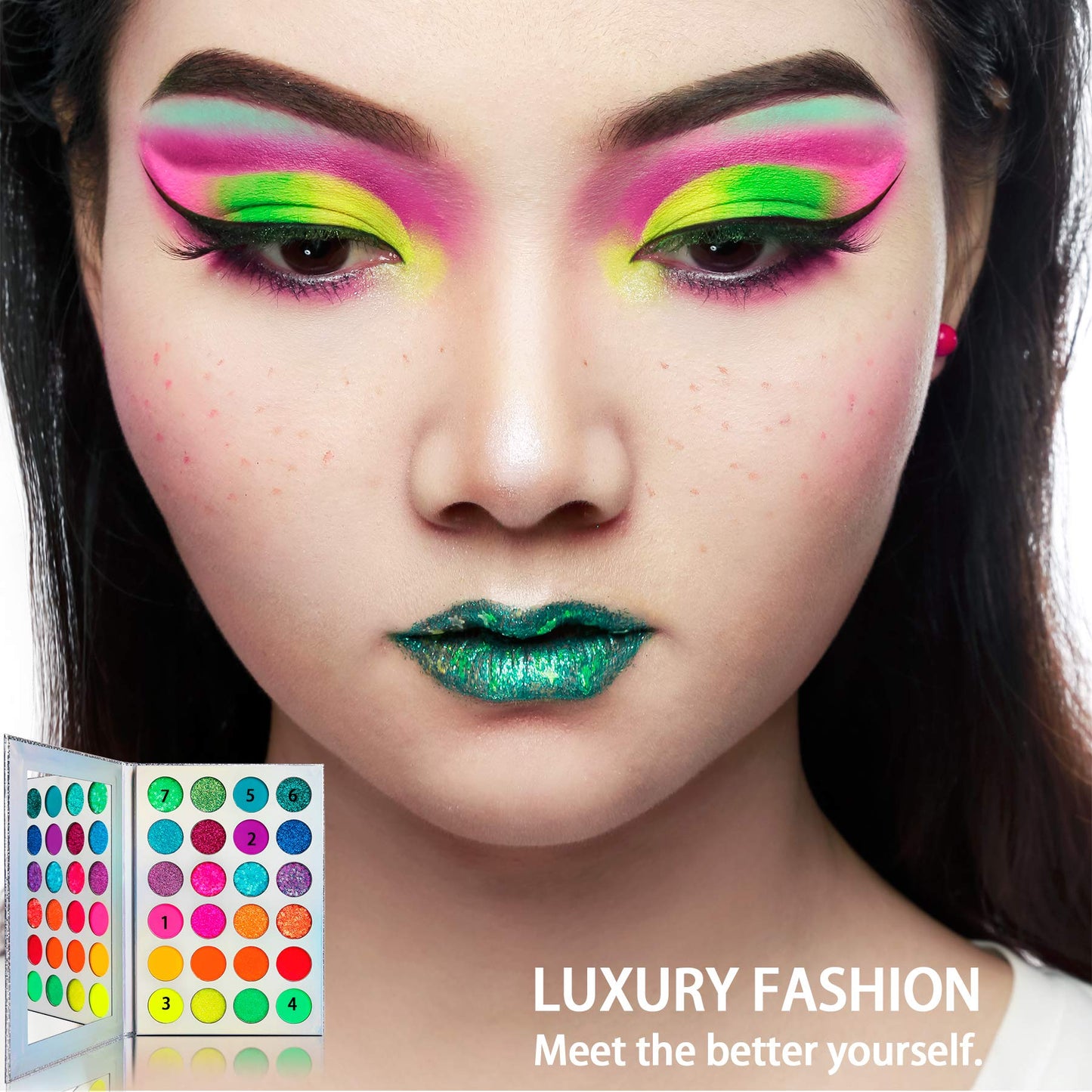 Afflano Neon Makeup Palette Eyeshadow, Glow in the Dark Colorful Eyeshadow Palette Highly Pigmented, Neon Party UV Blacklight Eye Shadow Pallet, Red