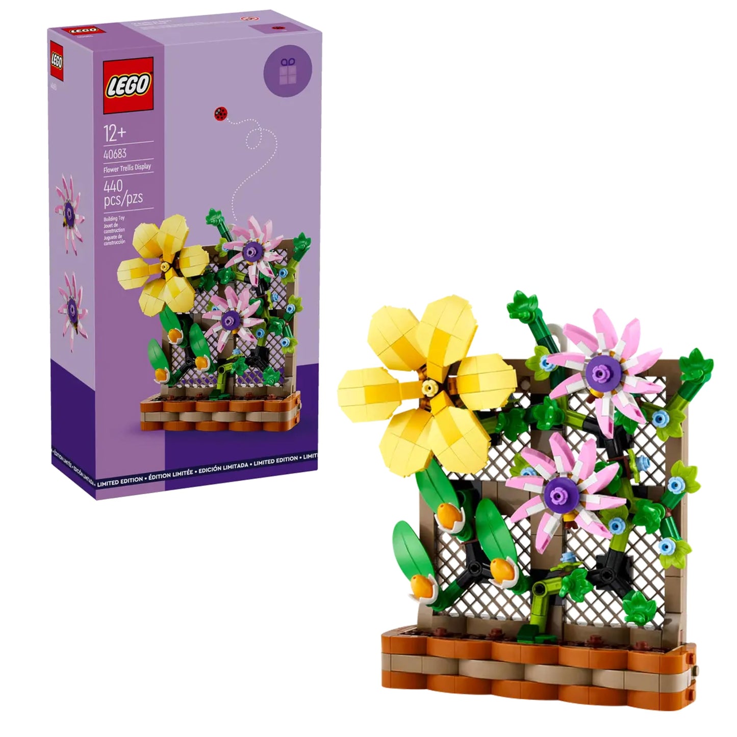 LEGO Flower Trellis Display 40683 - Spring Floral Home Decor Set with Vibrant Blooms and Trellis Detailing for Kids and Adults (440 pcs)
