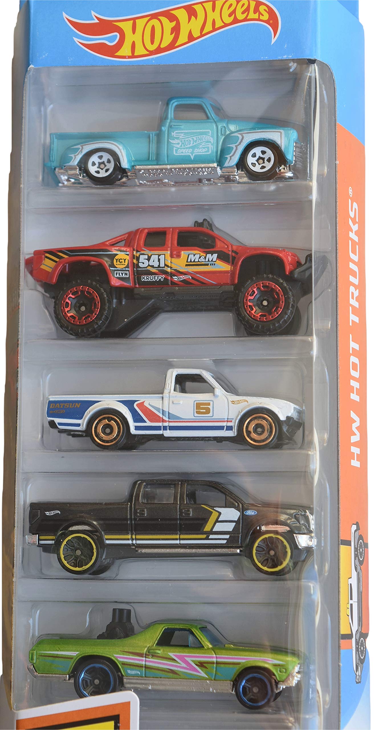 Hot Wheels 2019 HW Hot Trucks 5-Pack ('52 Chevy, Sandblaster, Datsun 620, 2009 Ford F-150, '68 El Camino)