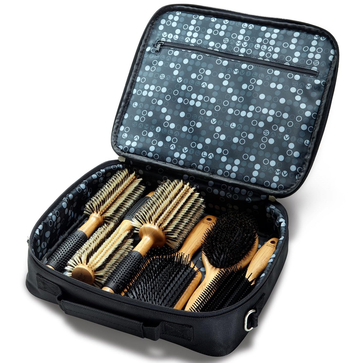 Sam Villa Signature Series Nylon & Boar Bristle Hair Brush 6-Piece Styling Brush Set with Case