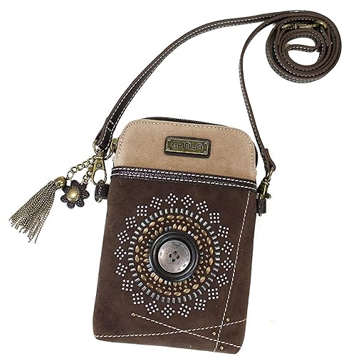 Chala Bohemian Cellphone Crossbody Handbag - Convertible Strap (Dark Brown)