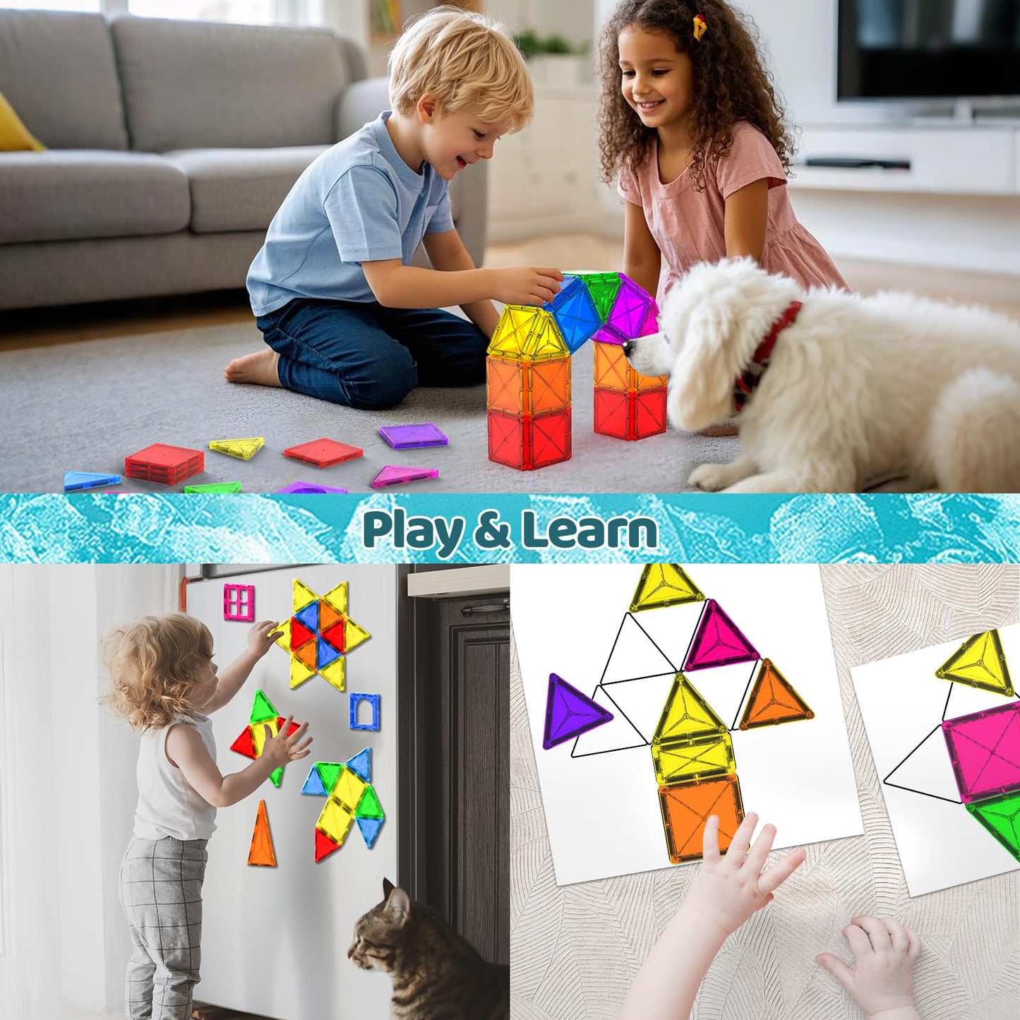 Mini Magnetic Tiles – Travel Building Blocks for Kids Ages 3+, Educational Montessori Sensory Toys for Preschool Learning & Birthday Gifts