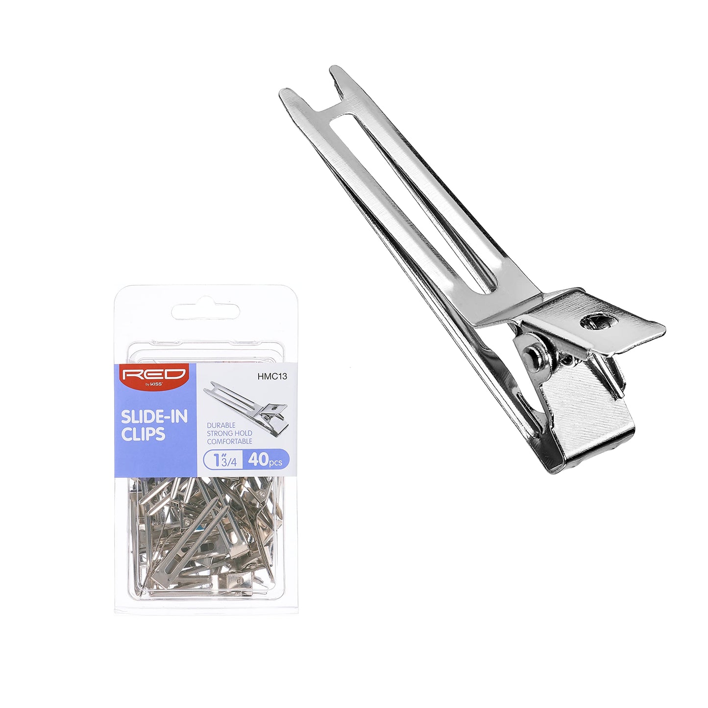 RED by Kiss 40pcs 1.75 Slide-In Hair Clips, 1 3/4" Durable Metal Curl Setting Clips for Hairdressing, Sectioning & Retwisting, Rust-Free Hair Pins