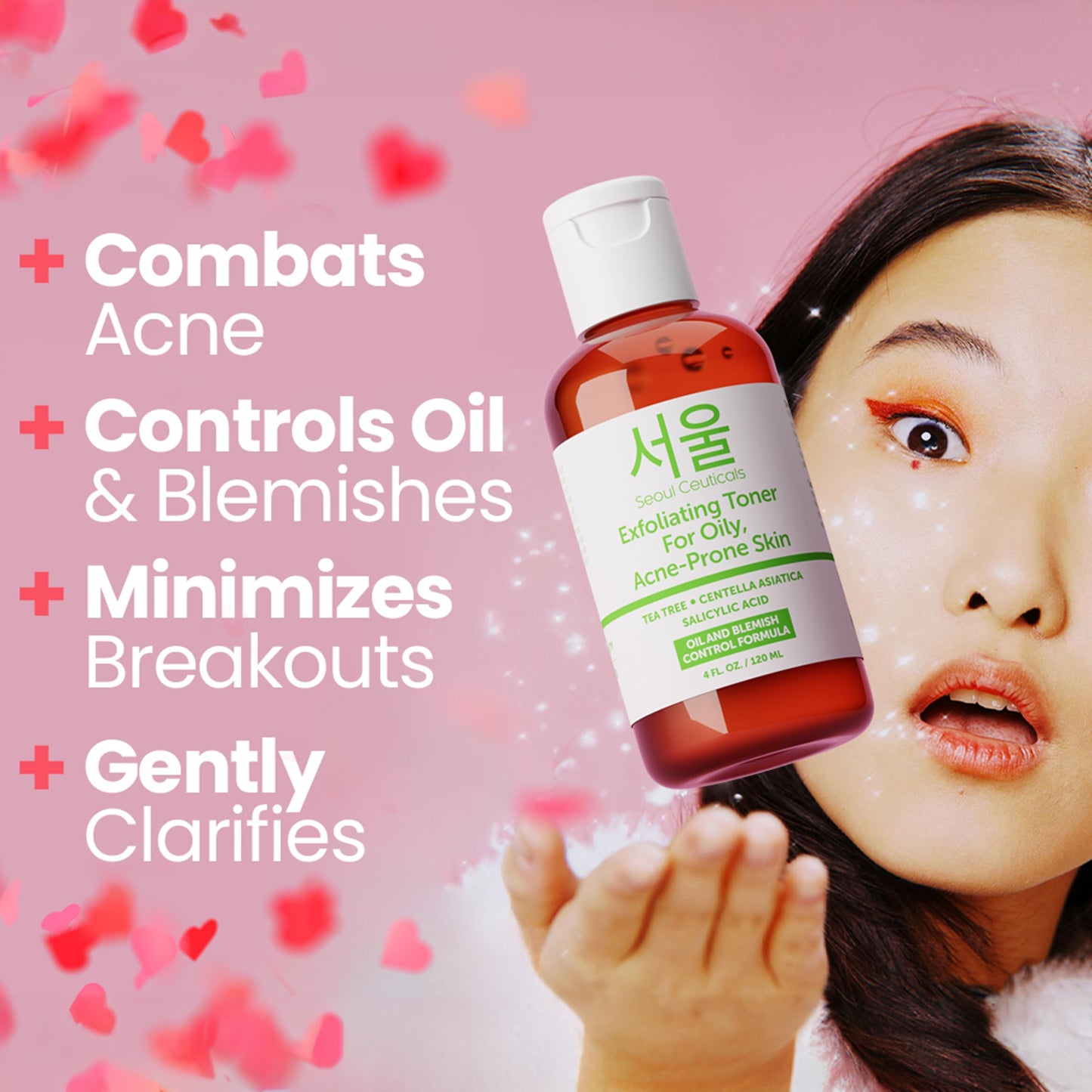 SeoulCeuticals Korean Toner for Oily Acne Prone Skin - Korean Skin Care Tea Tree Toner for Face - Facial Toner Centella Asiatica, Salicylic Acid. 4 FL