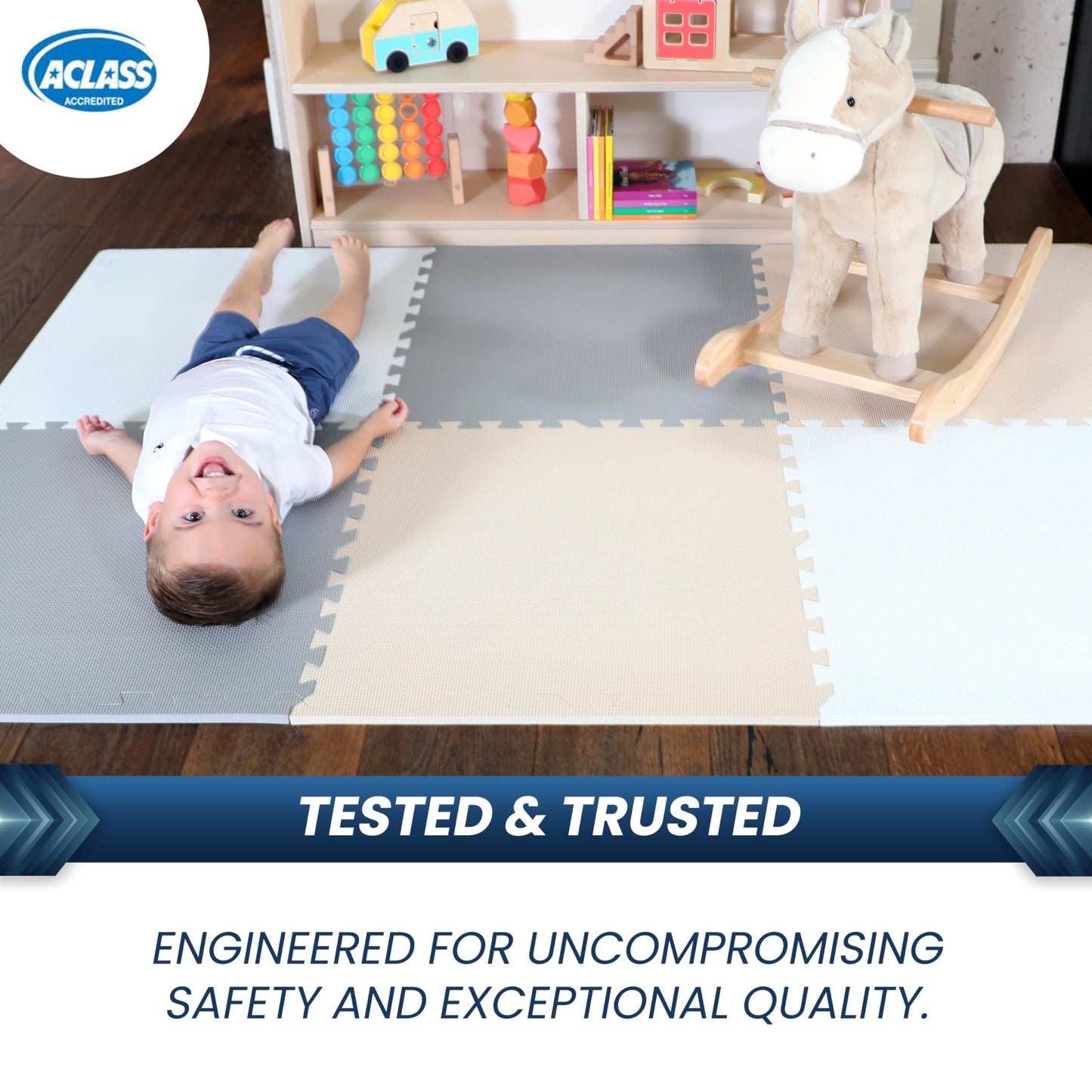 FlooringInc's Rainbow & Natural Harmony Playmat - Kid Safe Foam Floor Tiles with Removable Edges - 2'x2', 1/2" Thick (Earthy, 6 Tile Pack)