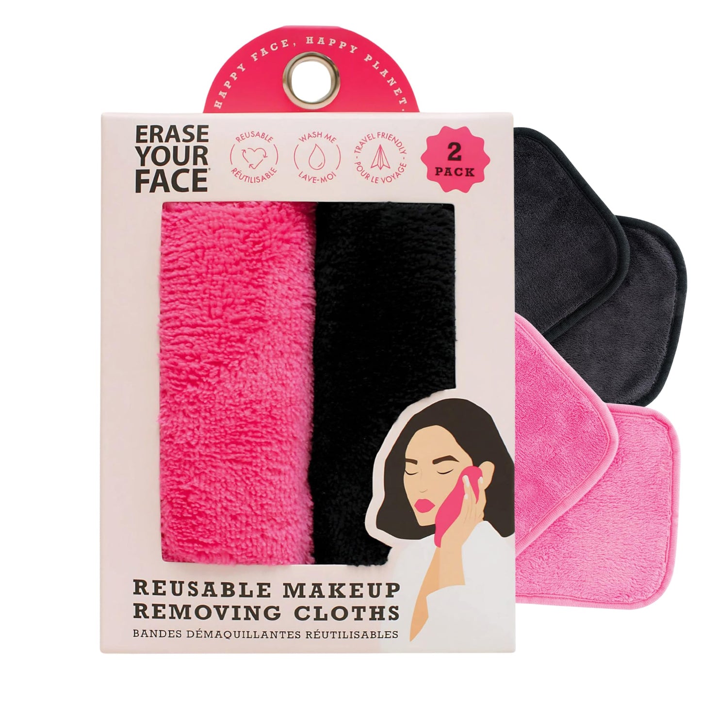 ERASE YOUR FACE Reusable Makeup Remover Cloths - Microfiber Face Towels to Cleanse & Remove Makeup - Water Activated for Sensitive Skin - Pink & Black