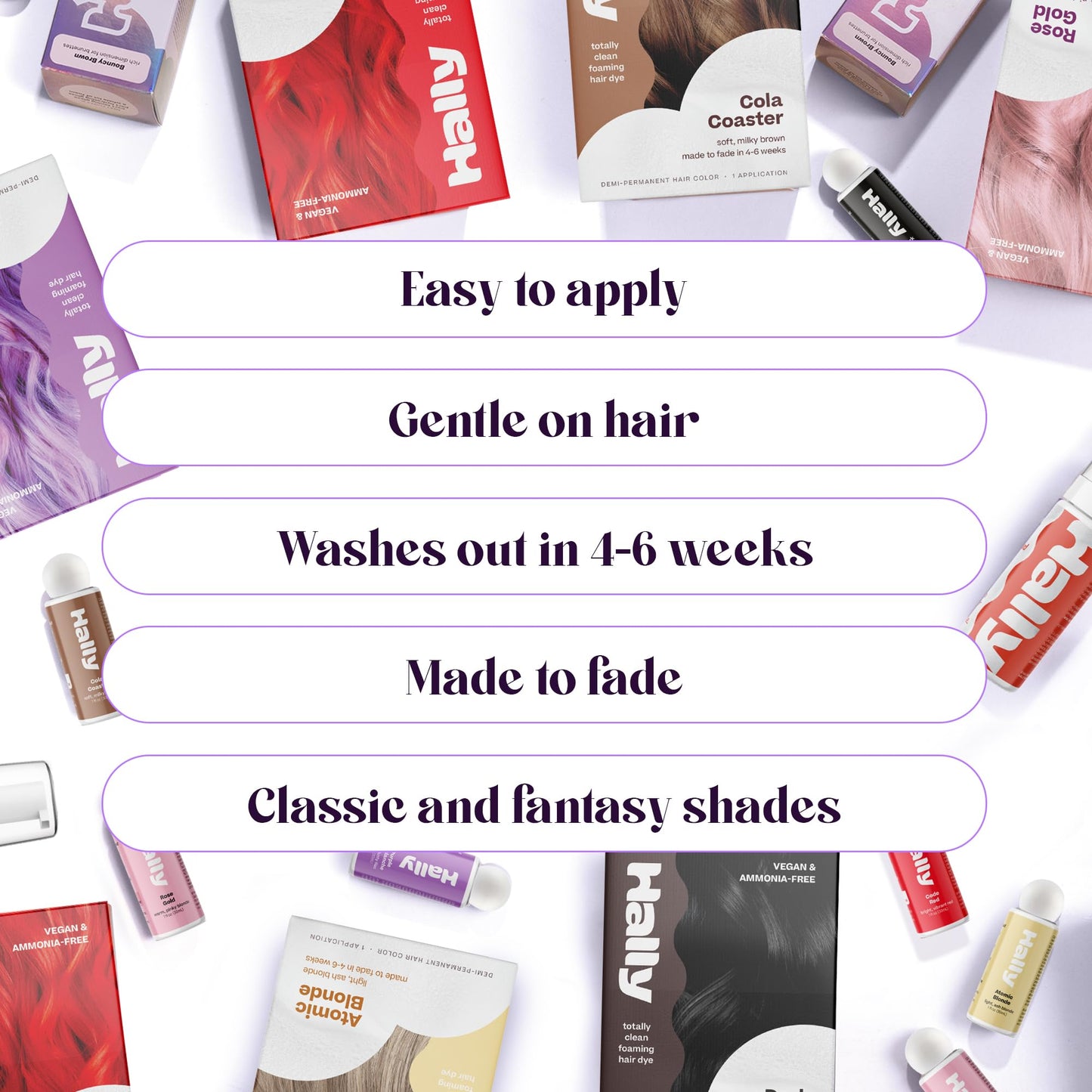 Hally Hair Color Cloud - Demi-Permanent Hair Color Foam in Purple | Lasts Up to 25 Washes | Ammonia-Free | No Bleach | 4 fl oz
