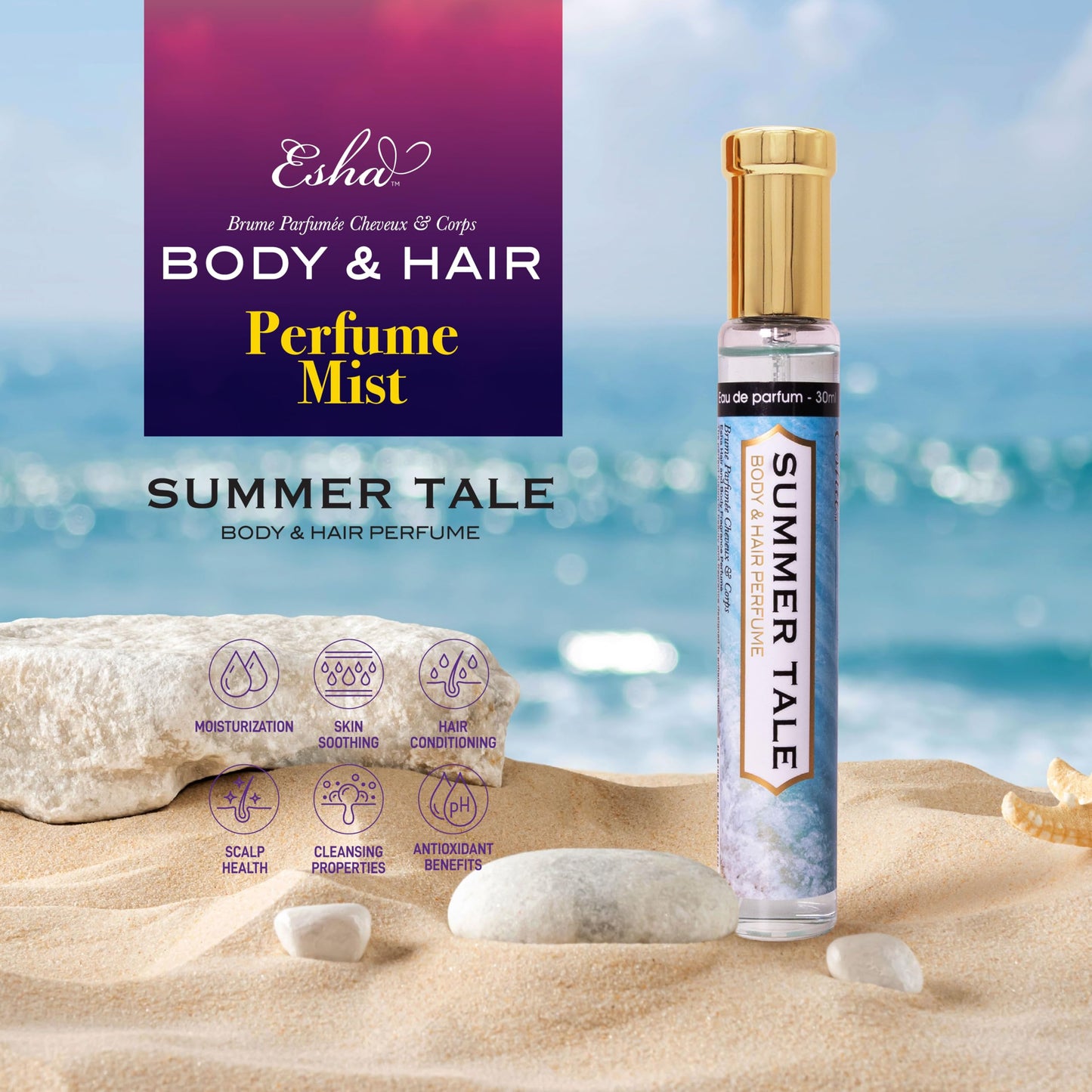 Esha Body & Hair Perfume Mist - Eau de Parfum for Women - Infused with Betaine - (SUMMER TALE) Beauty & Personal Care Esha