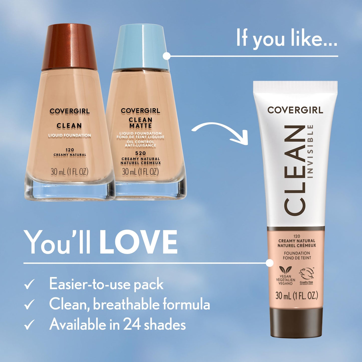 COVERGIRL Clean Invisible Foundation Makeup, Dewy & Glowy Natural Finish, Buildable Coverage, Skin-Like Smooth Look, Vegan, Classic Beige, 1oz Beauty and Personal Care COVERGIRL