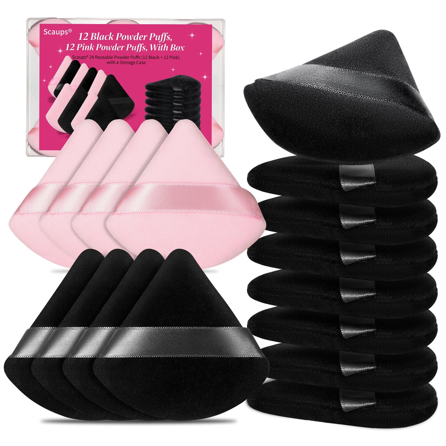 Scaups 24Pcs Black and Pink Powder Puff, Triangle Powder Puffs, Powder Puffs for Makeup and Cosmetic Foundation Beauty and Personal Care Scaups