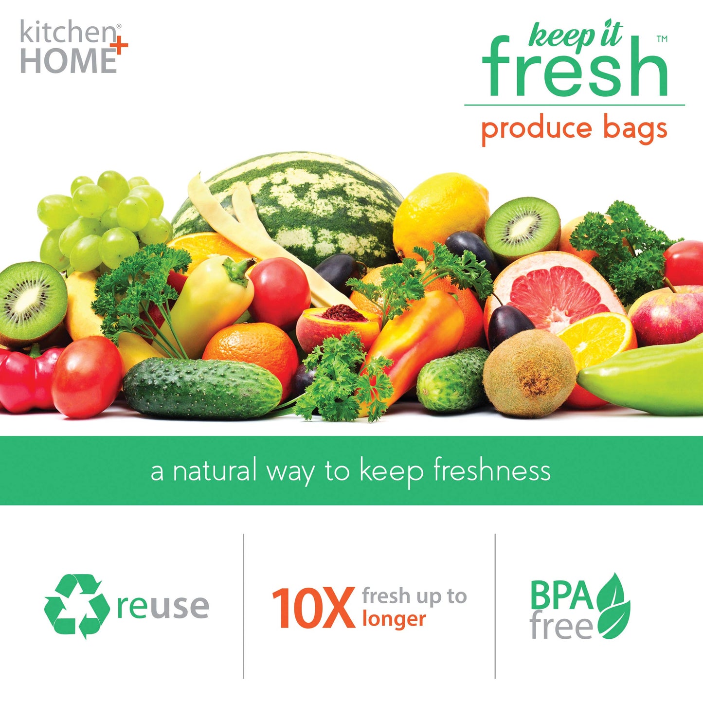 Keep it Fresh Produce Bags - 30 Reusable BPA Free Freshness Produce Bags & Twist Ties - Keeps Fruits, Veggies, and Flowers Fresher Longer